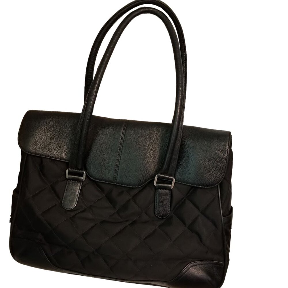 KNOMO Siena Leather Nylon Padded Laptop Tote Business Travel Case Bag Pink Purse